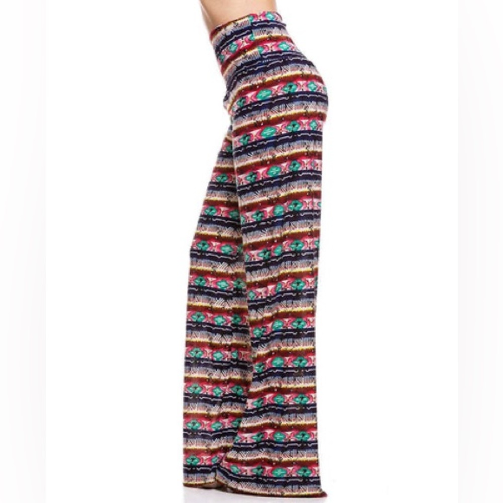 PALAZZO PANTS MULTI AZTEC STRIPED PEACH BLUE PURPLE WIDE LEG PANTS MEDIUM/SMALL